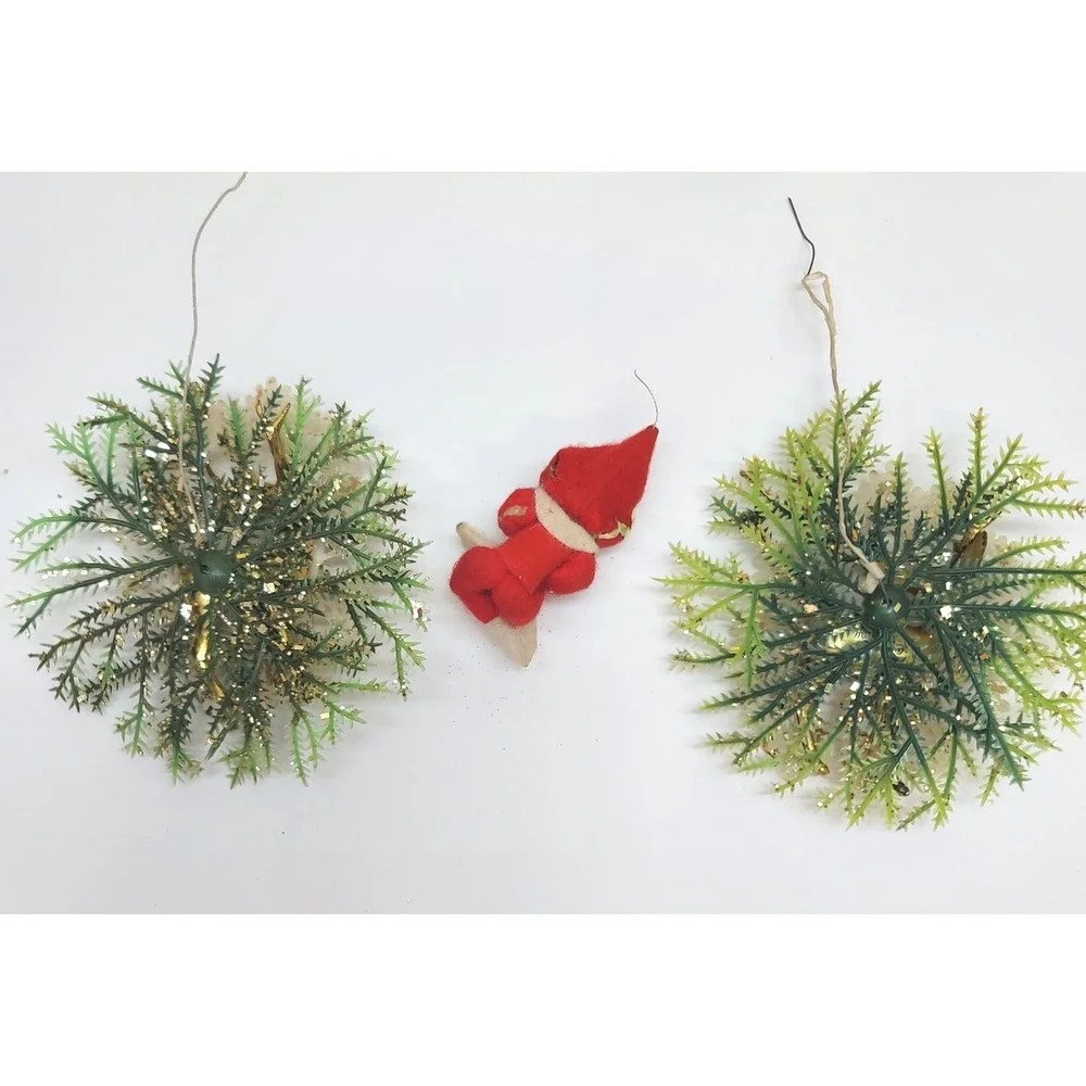 Vintage Christmas Lot Diorama Balls & Elf Ornaments Gold Deer Floral Decor